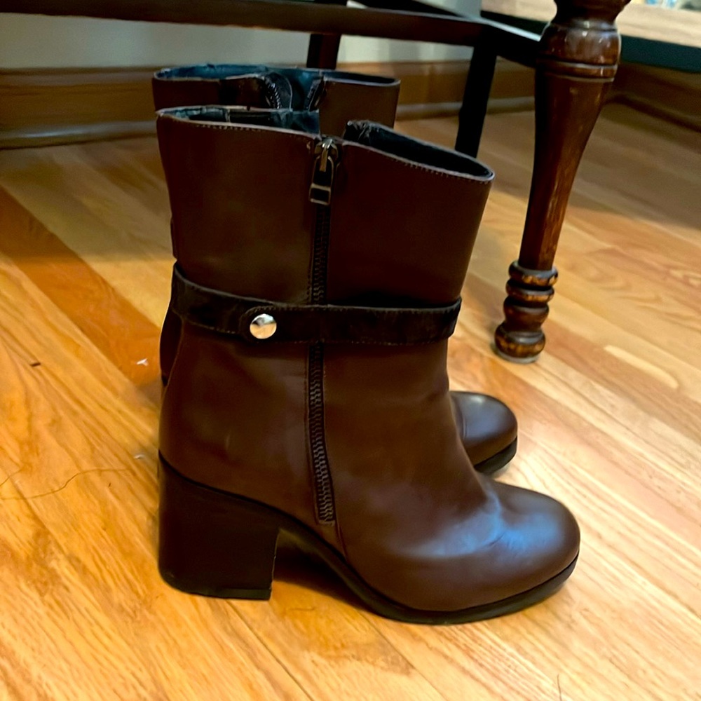 Coach and Four Brown Leather Ankle Boots with Strap